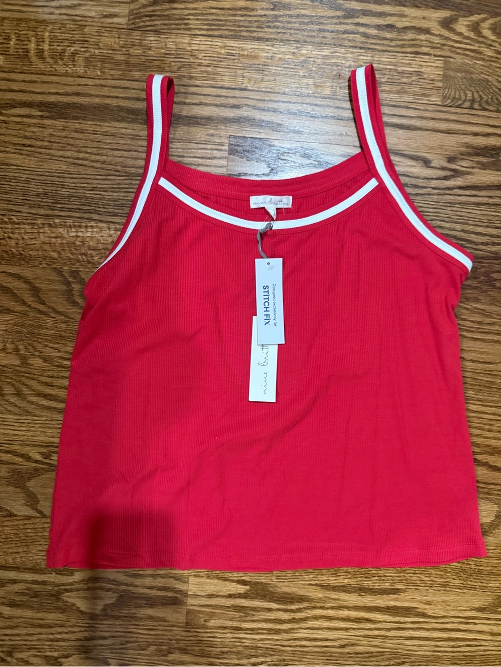 nine britton Red Ribbed Tank with White Trim
